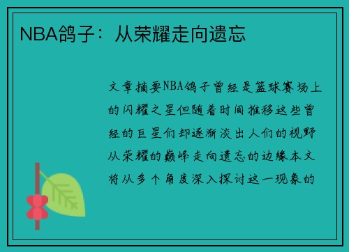 NBA鸽子：从荣耀走向遗忘